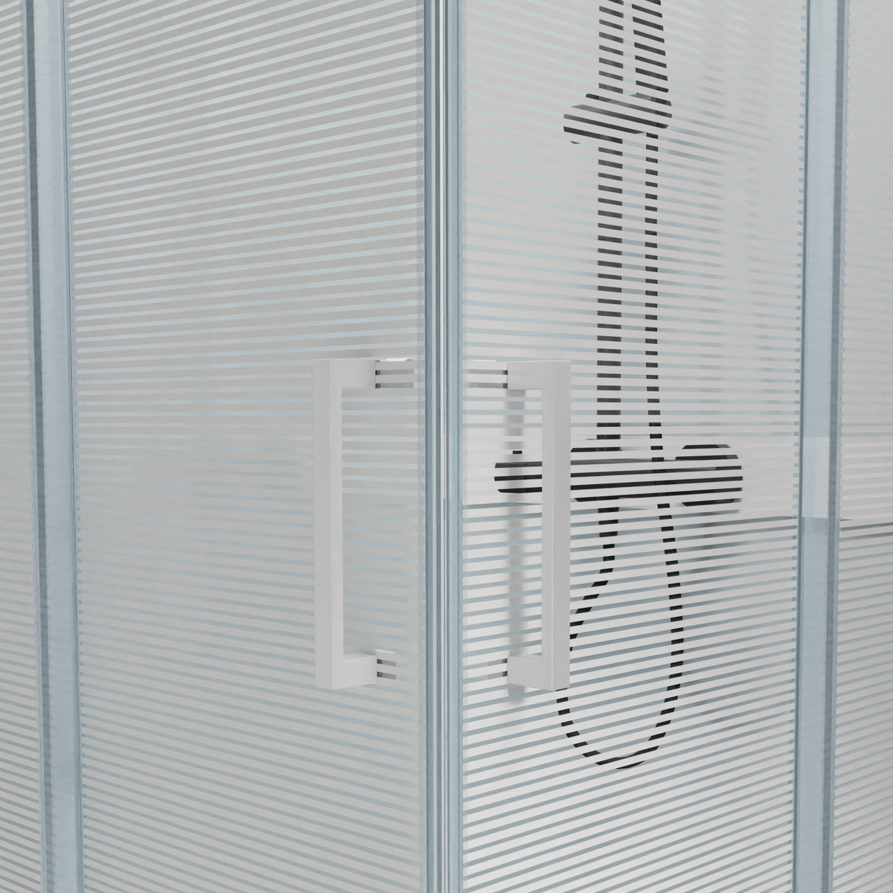 Luca Varess Talan douchecabine met schuifdeuren 80 x 80 cm helder glas met mat gestreepte strook glanzend wit profiel