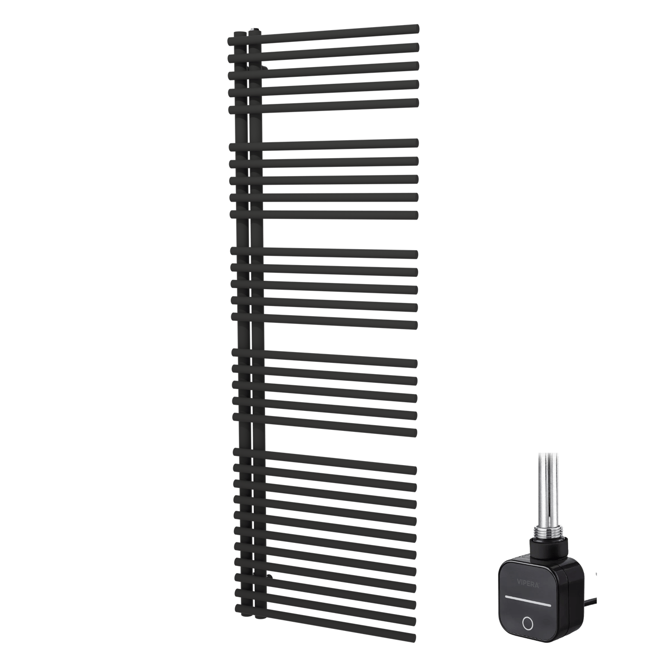 Vipera Nevada enkele handdoekradiator 60 x 180 cm elektrische verwarming mat zwart middenaansluiting 800W, weerstand inbegrepen