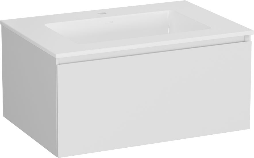 Storke Edge meuble salle de bains suspendu 75 x 52 cm blanc mat avec Bilia plan simple en marbre composite blanc brillant
