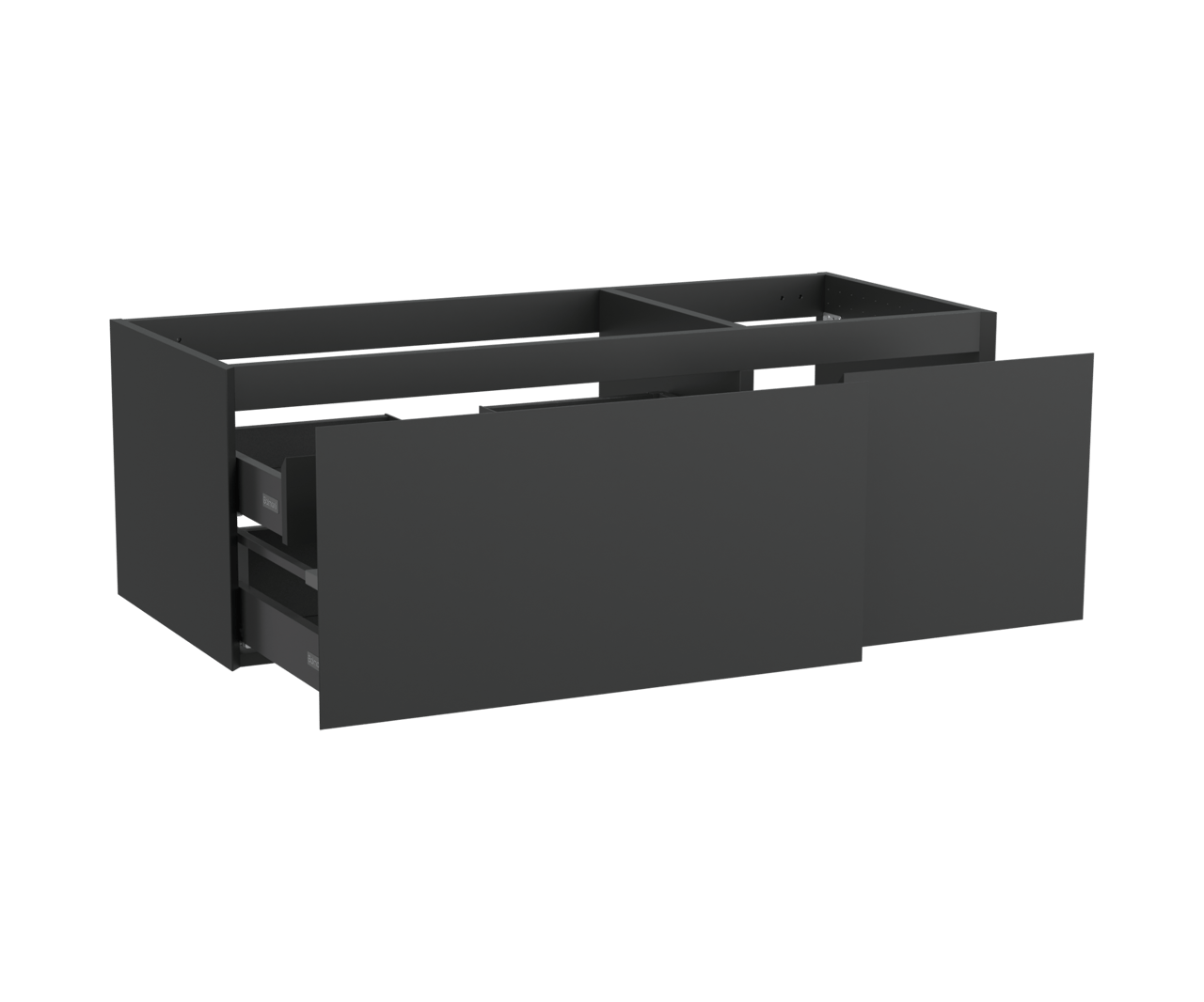 Balmani Idra hängender Waschbeckenunterschrank: 135 x 55 cm, asymmetrisch links, Schwarz matt, 4 Schubladen