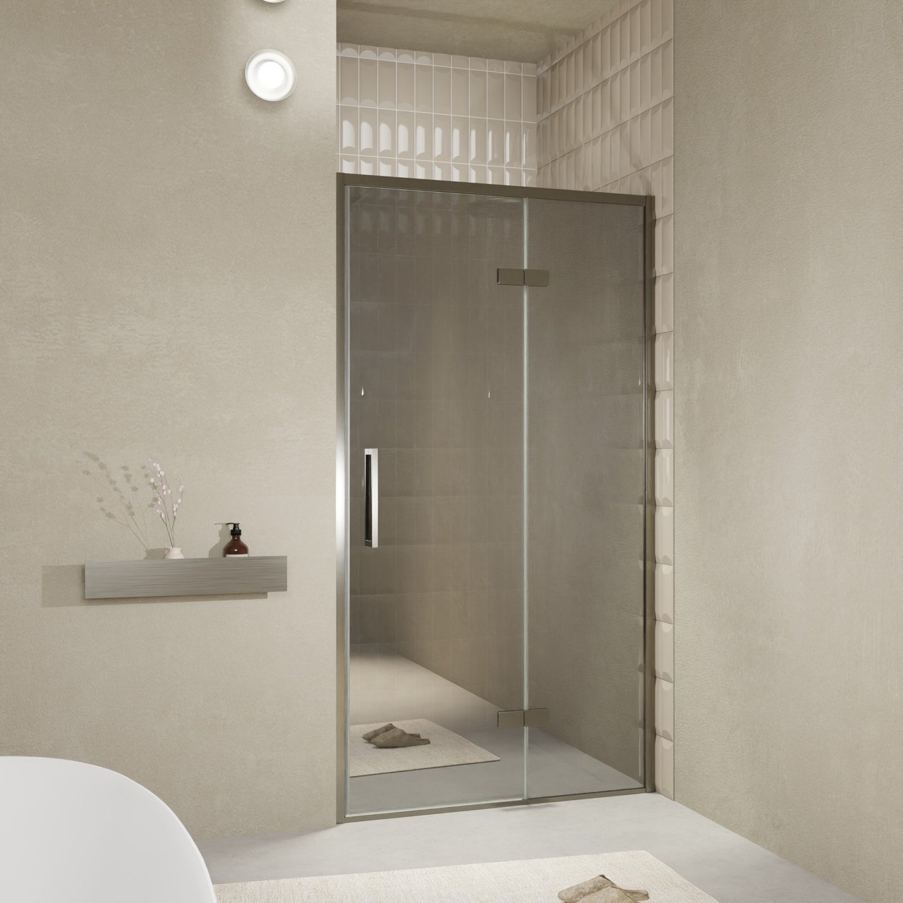 Balmani Senses Design porte pivotante à droite 120 cm x 210 cm verre Miroir Reflex, Profil Brushed GunMetal, coating inclus