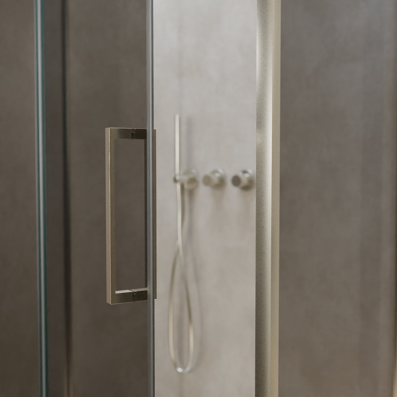 Balmani Senses Design douche en coin avec porte pivotante à gauche et paroi latérale fixe, 100 x 90 cm, Miroir Reflex, Profil Brushed CoolMetal