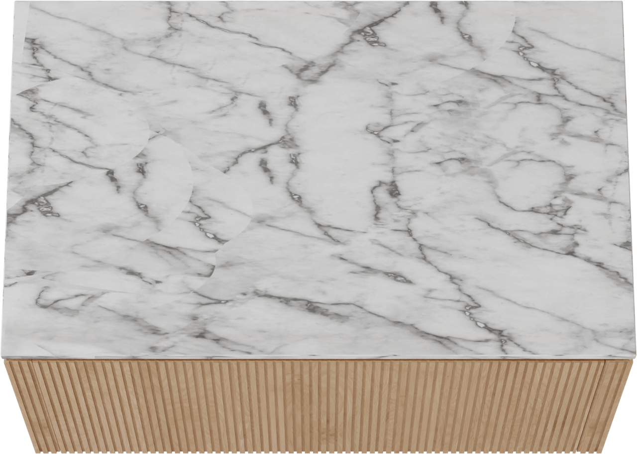 Balmani Eclips meuble salle de bains suspendu 90 x 55 cm Chêne naturelle avec Stretto tablette simple en Marbre Carrare, Nervure droite symétrique verticale