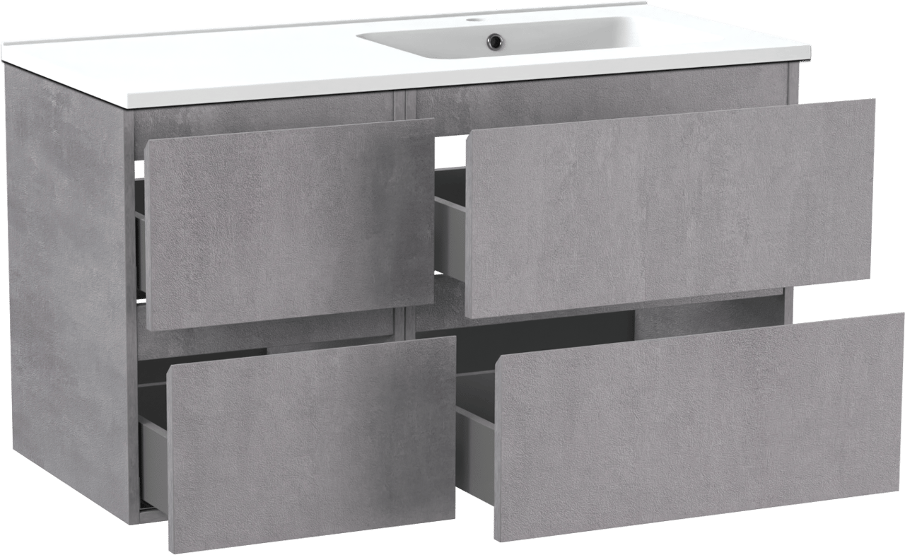 Linie Lado zwevend badmeubel 100 x 46 cm beton donkergrijs met Vano asymmetrisch rechtse wastafel in composietmarmer mat wit