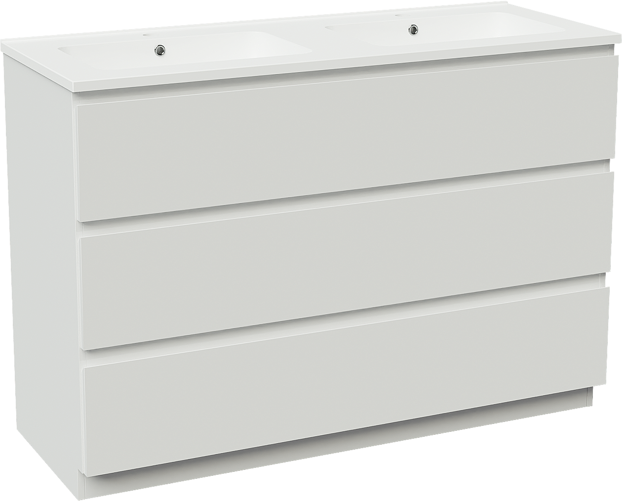 Linie Lado meuble salle de bains à poser 120 x 46 cm blanc brillant avec Vano double vasque en marbre composite blanc mat