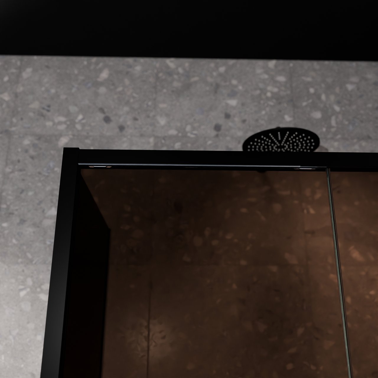 Balmani Senses Design Eckdusche: Schiebetür (Rechts) mit fixierte Seitenwand, 160 x 80 cm, Bronze, Profil Schwarz matt, inklusive Coating