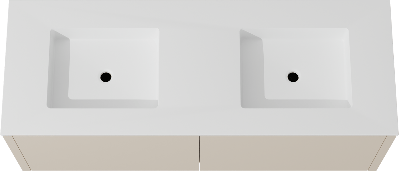 Balmani Eclips meuble salle de bains suspendu 150 x 55 cm Sandbeige avec Tablo Stretto double vasque en Solid Surface blanc mat