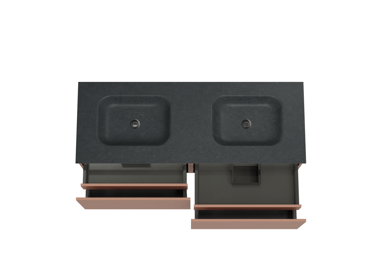 Balmani Sfera hängendes Möbelstück Set: 150 x 55 cm, Cotto, mit Tablo Arcato Doppelwaschtisch, Schwarzes Granit