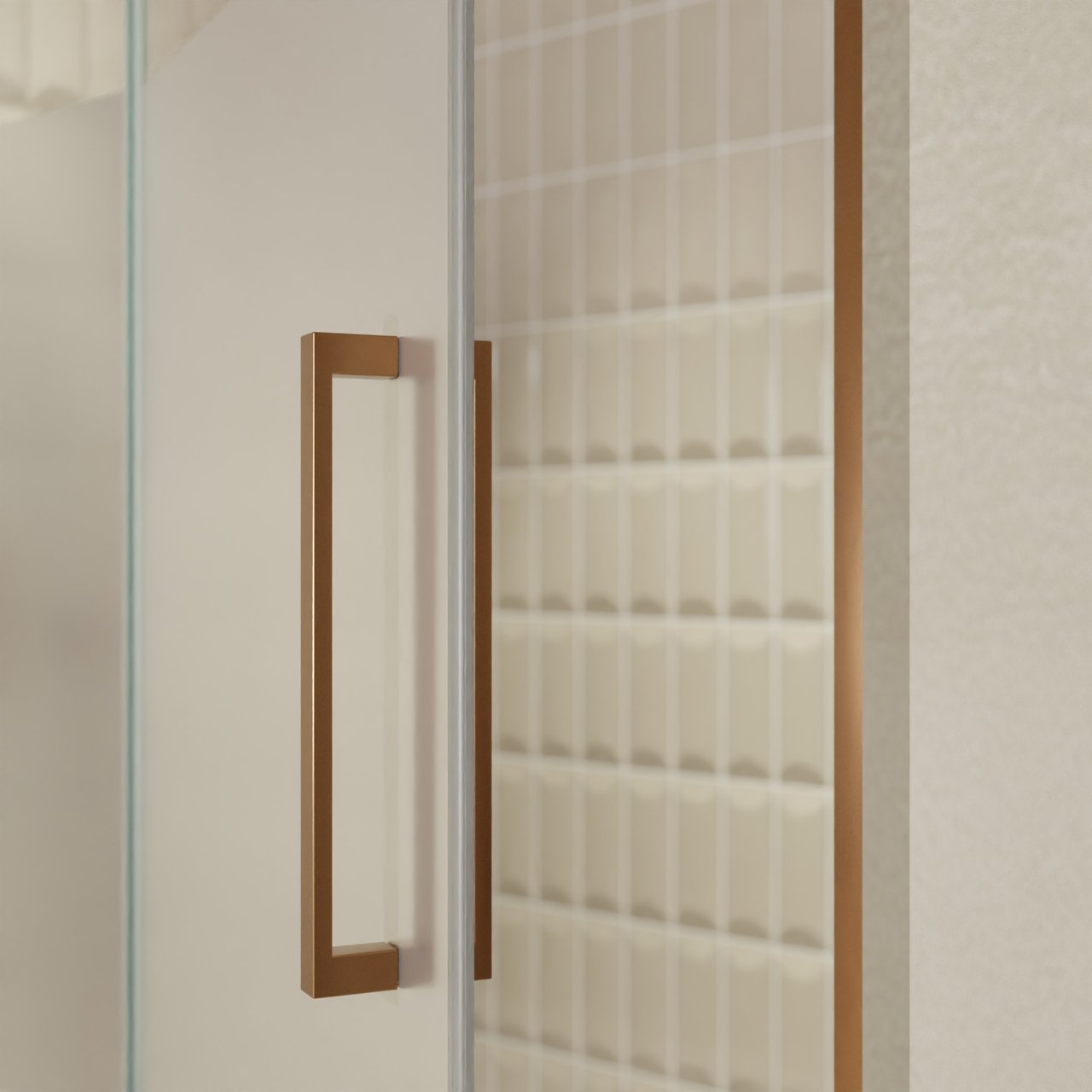 Balmani Senses Design douche draaideur links 140 cm x 210 cm Helder glas met matte strook, Brushed Rosegold profielen