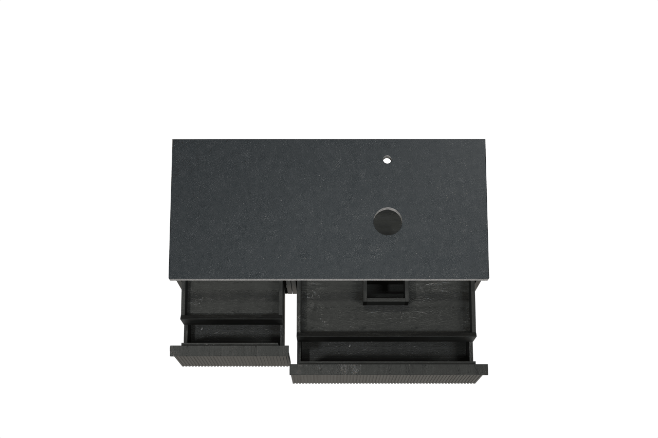 Balmani Forma hängendes Möbelstück Set: 120 x 55 cm, Schwarze Eiche, mit Rock Waschtisch rechts, Granit, Schwarzes Granit, Vertikale symmetrische gerade Rippe