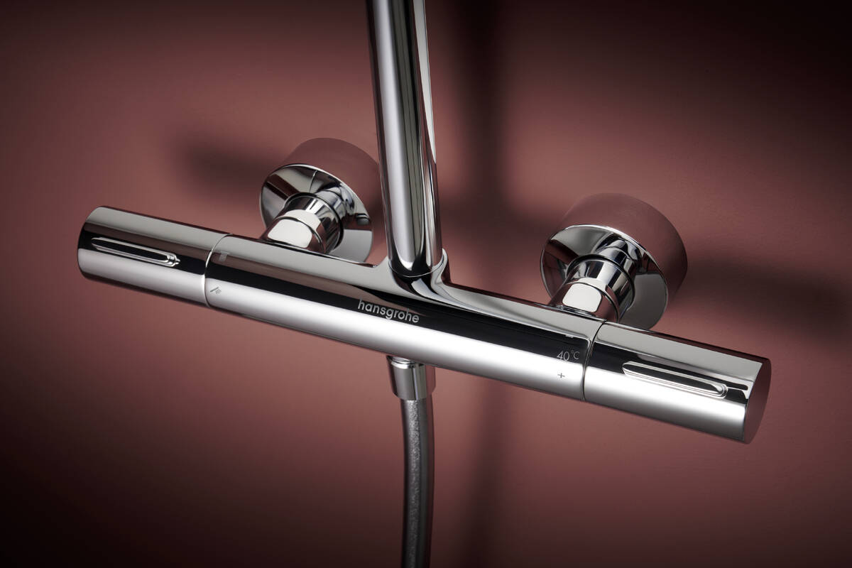 Hansgrohe Raindance Alive S Puro Showerpipe Duschsystem 300 1jet mit Ecostat Element Thermostat, Chrom Glänzend