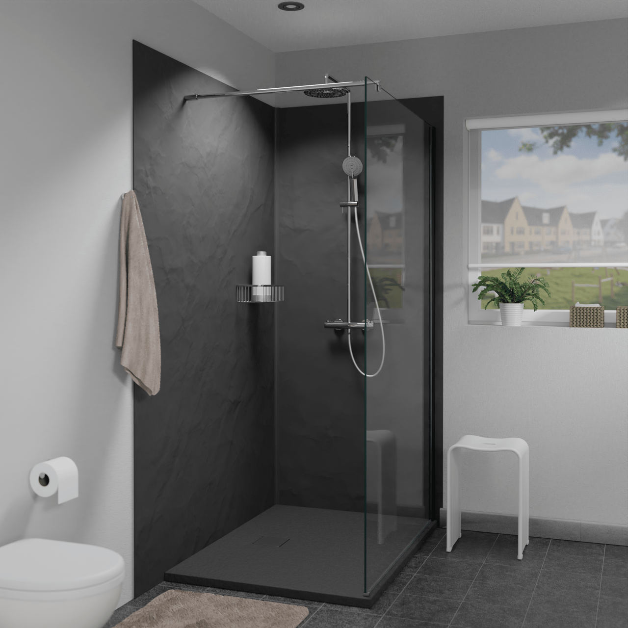 Linie Rumba receveur de douche 160 x 90 cm acrylique gris foncé structure en ardoise
