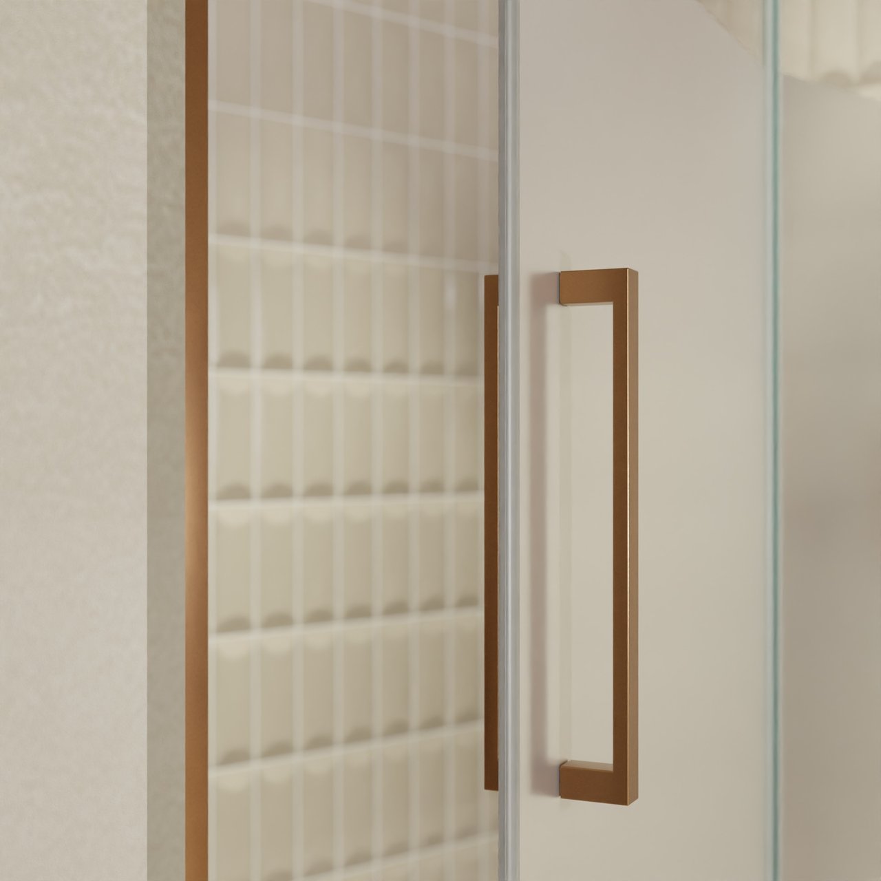 Balmani Senses Design douche draaideur rechts 140 cm x 210 cm Helder glas met matte strook, Brushed Rosegold profielen, met coating