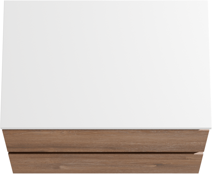 Linie Lado hängendes Möbelstück Set: 70 x 46 cm, Braune Eiche, mit Lado Einzel Waschtischplatte, Marmorkomposit Weiß glänzend