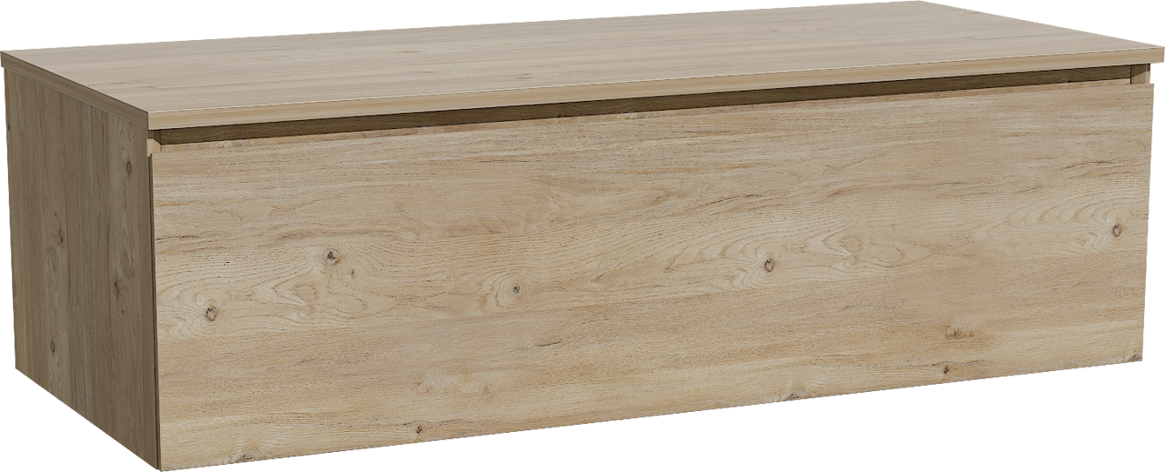 Storke Edge zwevend badmeubel 120 x 52 cm ruw eiken met Panton enkel of dubbel wastafelblad in melamine ruw eiken