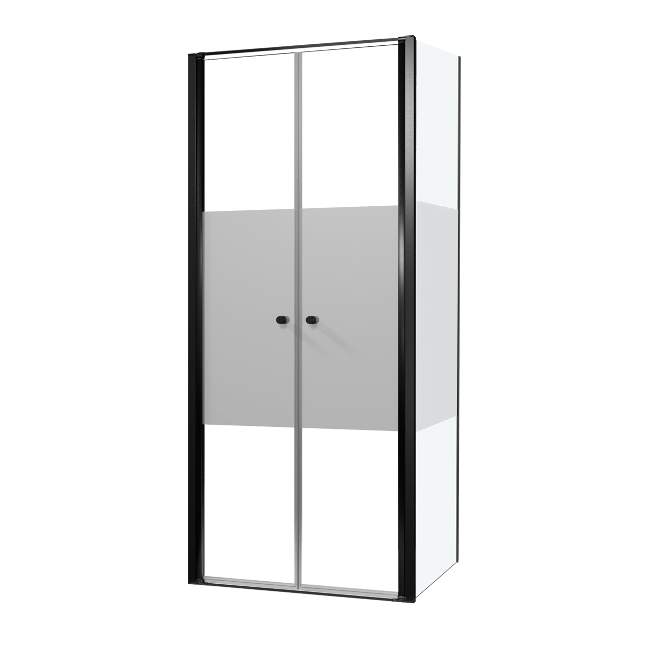 Luca Varess Kuresa coin-douche porte battante avec paroi latérale fixe 90 x 90 x 200 cm verre transparent avec bande matte et profil noir mat