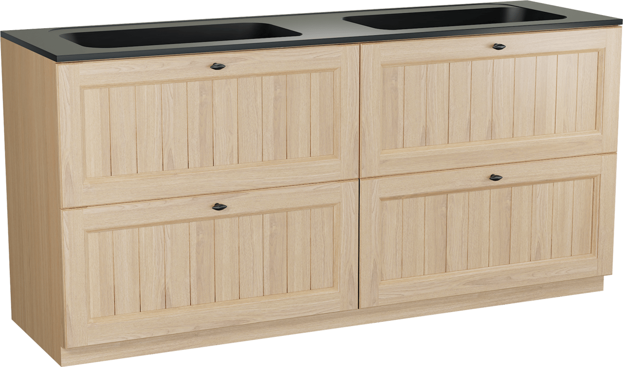 Balmani Lemon staand badkamermeubel 180 x 55 cm, fineer natuur eik met Tablo Strada dubbele wastafel in mat zwart