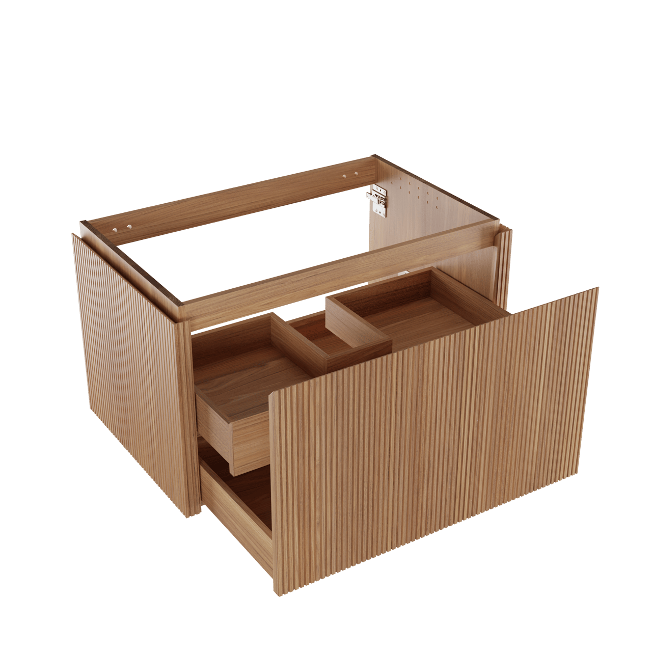 Balmani Eclips hängendes möbelstück Waschtischunterschränke 90 x 55 cm Teak 2 Schubladen Vert. Sym. Rippe