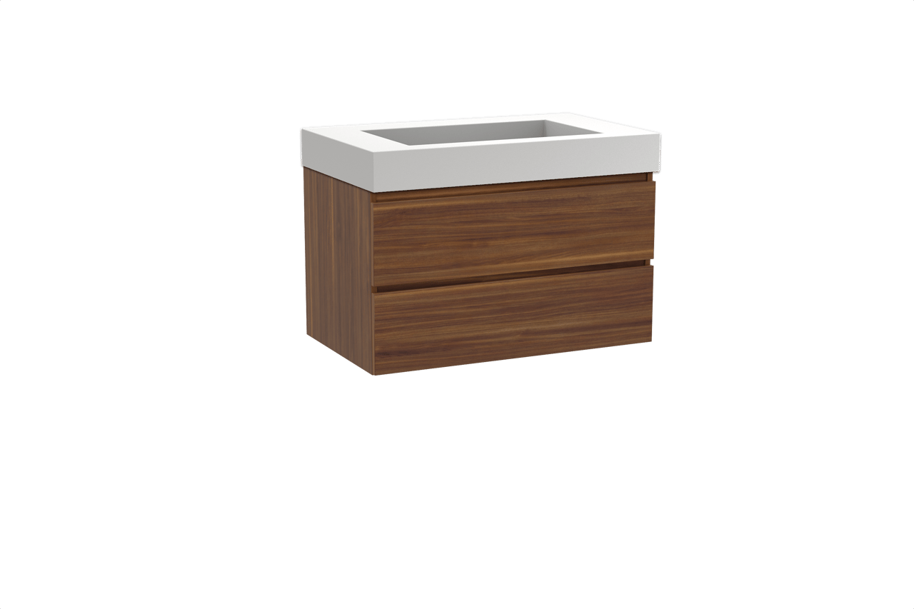 Balmani Lucida zwevend badkamermeubel 90 x 55 cm amerikaanse notelaar met Modus enkele wastafel in solid surface mat wit