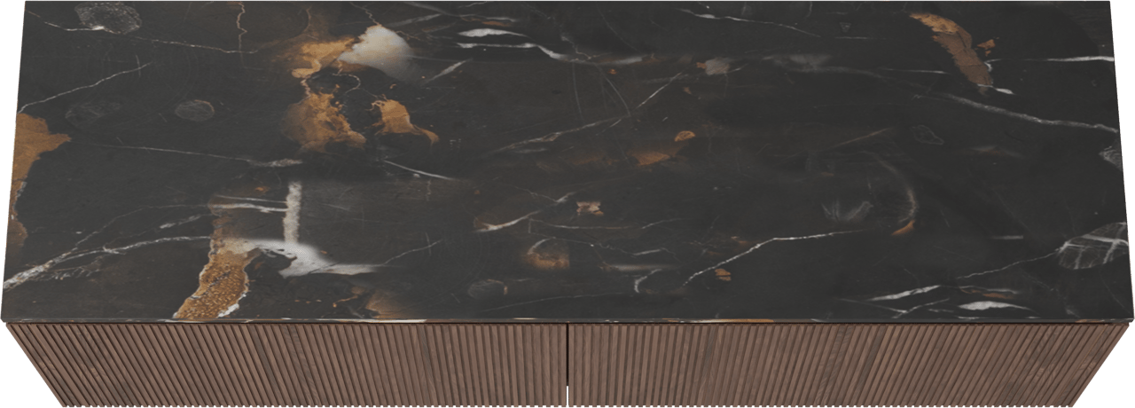 Balmani Eclips hängendes Möbelstück Set: 180 x 55 cm, Amerikanischer Nussbaum, mit Stretto Einzel- oder Doppel Waschtischplatte Portoro Gold Marmor, Vertikale symmetrische gerade Rippe