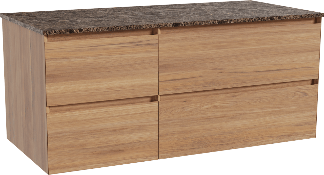 Balmani Mitra zwevend badkamermeubel 120 x 55 cm teak met Stretto enkel of dubbel tablet in marmer dark emperador