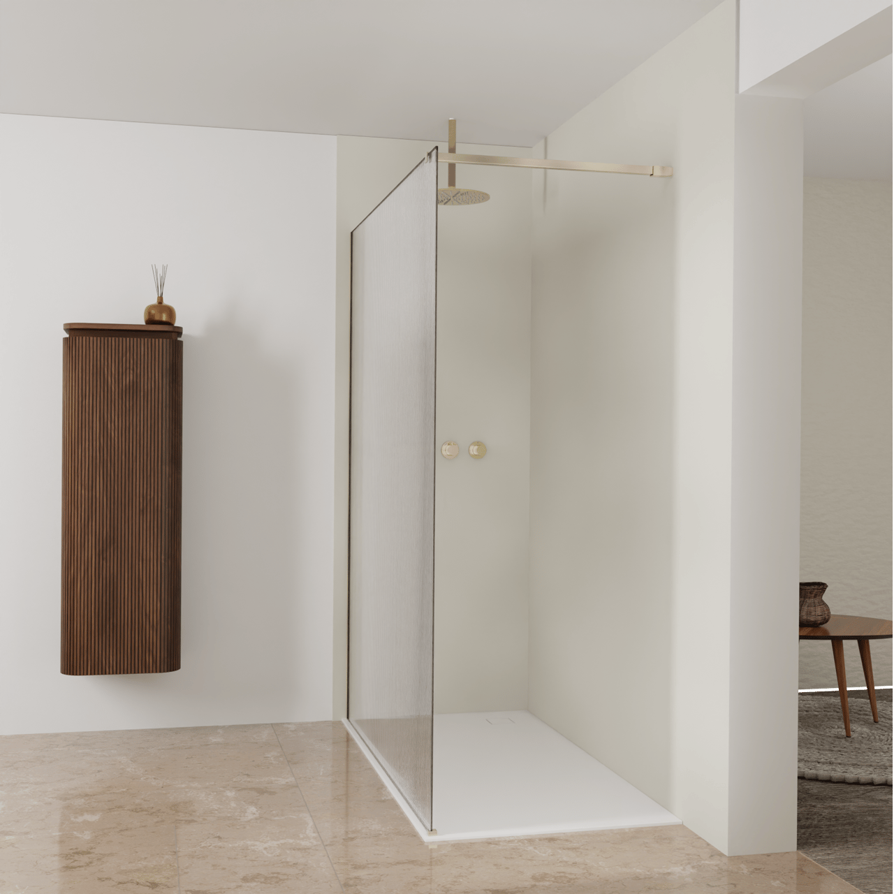 Balmani Modular inloopdouche: 160 x 200 cm, Ribs met coating, Brushed Champagne Gold profielen