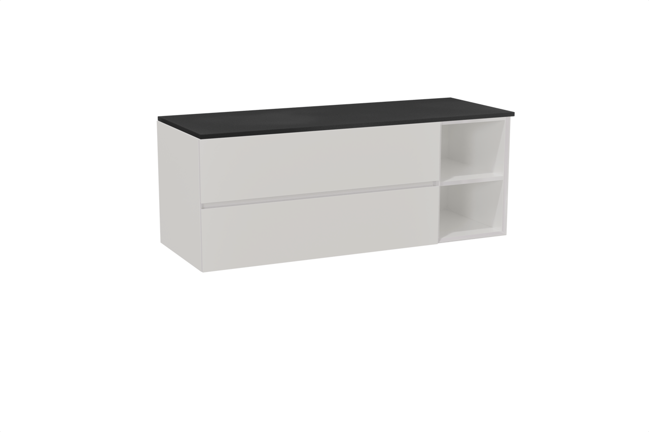 Storke Edge meuble salle de bains suspendu 140 x 52 cm blanc brillant avec Panton tablette simple ou double en mdf enduit de poudre noir mat