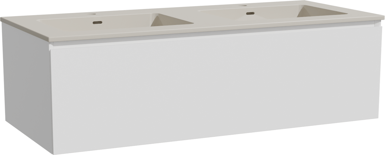 Storke Edge hängendes Möbelstück Set: 120 x 52 cm, Weiß matt, mit Diva Doppelwaschtisch, Top Solid Seidengrau