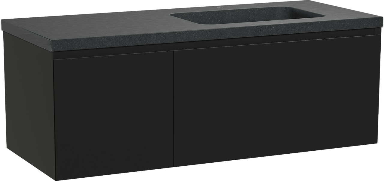 Balmani Idra meuble salle de bains suspendu 135 x 55 cm noir mat avec Napoli plan vasque asymétrique à droite en granit noir