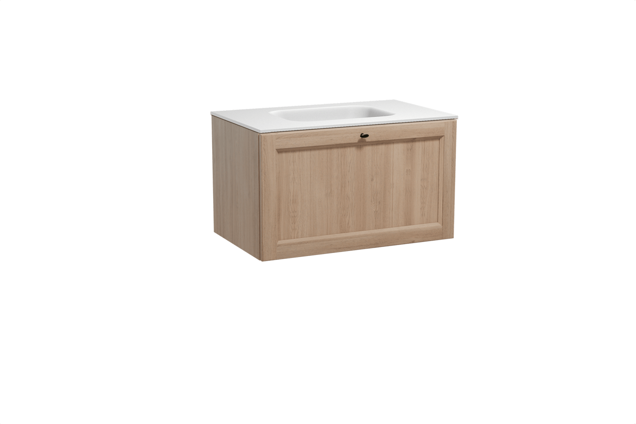 Balmani Lemon meuble salle de bains suspendu 90 x 55 cm chêne vieilli avec Tablo Arcato plan simple en solid surface blanc mat