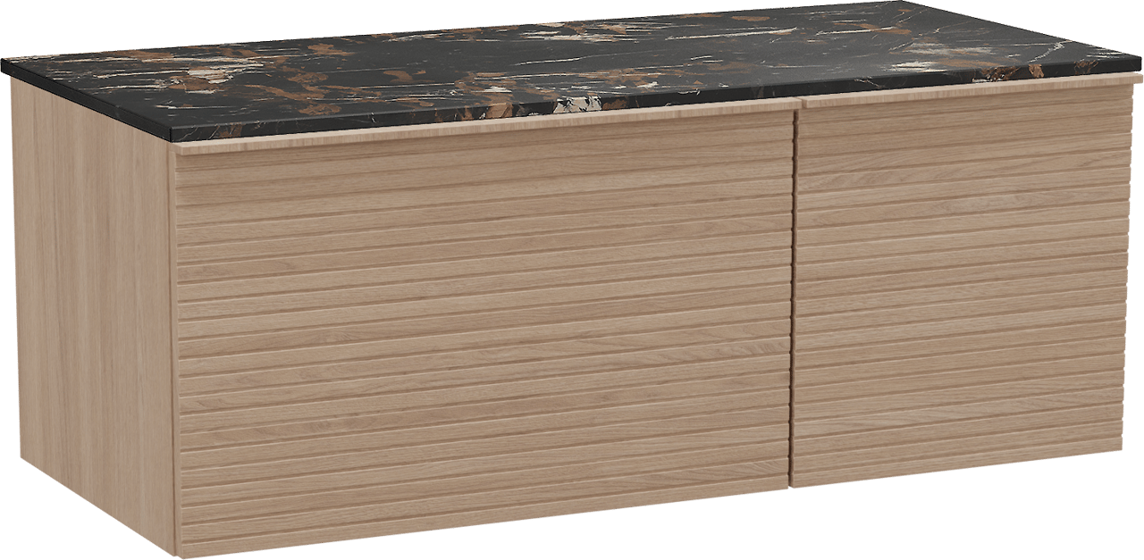 Balmani Forma zwevend badkamermeubel 120 x 55 cm natuur eik met Stretto enkel tablet in marmer portoro gold, Horizontale symmetrische rechte ribbel