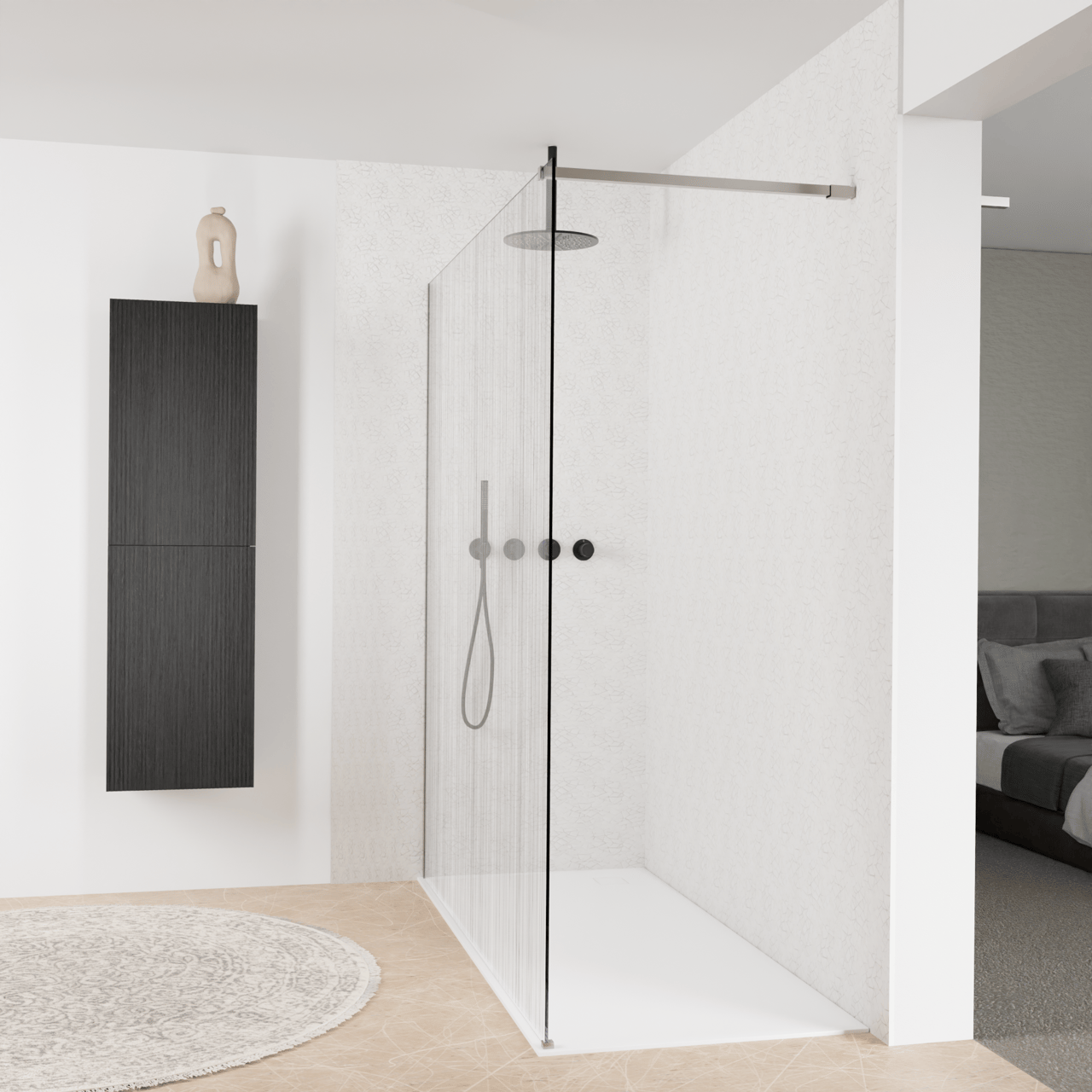 Balmani Modular inloopdouche: 180 x 200 cm, Mikado met coating, Brushed Inox profielen