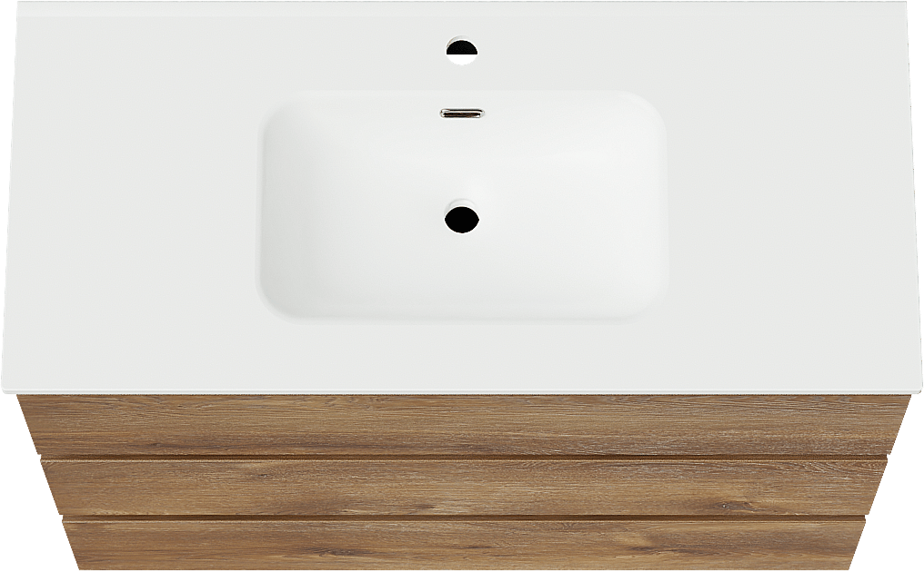 Linie Lado freistehendes Möbelstück Set: 100 x 46 cm, Braune Eiche, mit Baro Einzelwaschtisch, Porzellan Weiß matt