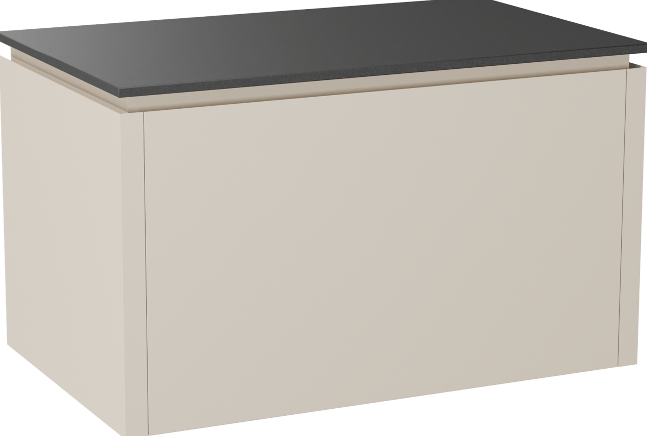 Balmani Eclips hängendes Möbelstück Set: 90 x 55 cm, Sandbeige, mit Stretto Einzel Waschtischplatte Granit poliert