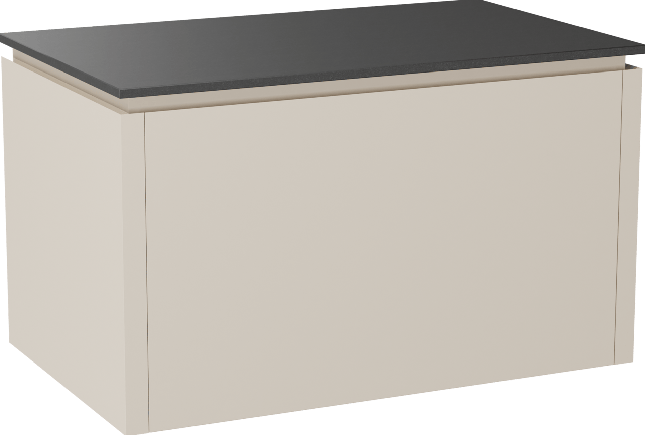 Balmani Eclips hängendes Möbelstück Set: 90 x 55 cm, Sandbeige, mit Stretto Einzel Waschtischplatte Granit poliert