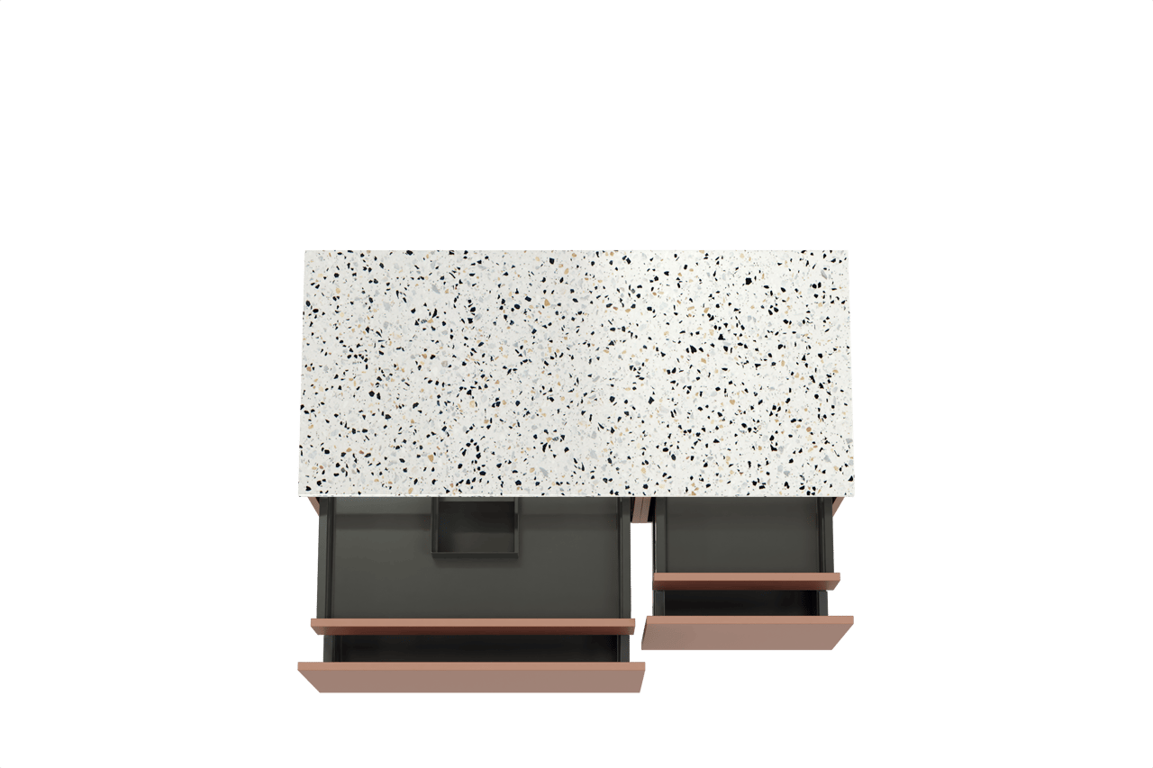 Balmani Sfera hängendes Möbelstück Set: 120 x 55 cm, Cotto, mit Stretto Einzel- oder Doppel Waschtischplatte, Terrazzo in Weiß/Schwarz matt