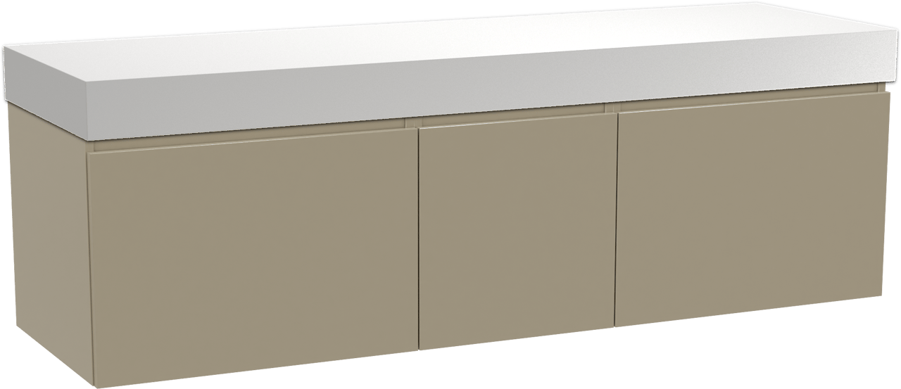 Balmani Sfera hängendes Möbelstück Set: 180 x 55 cm, Dune, mit Dominus Einzel- oder Doppel Waschtischplatte, Solid Surface Weiß matt