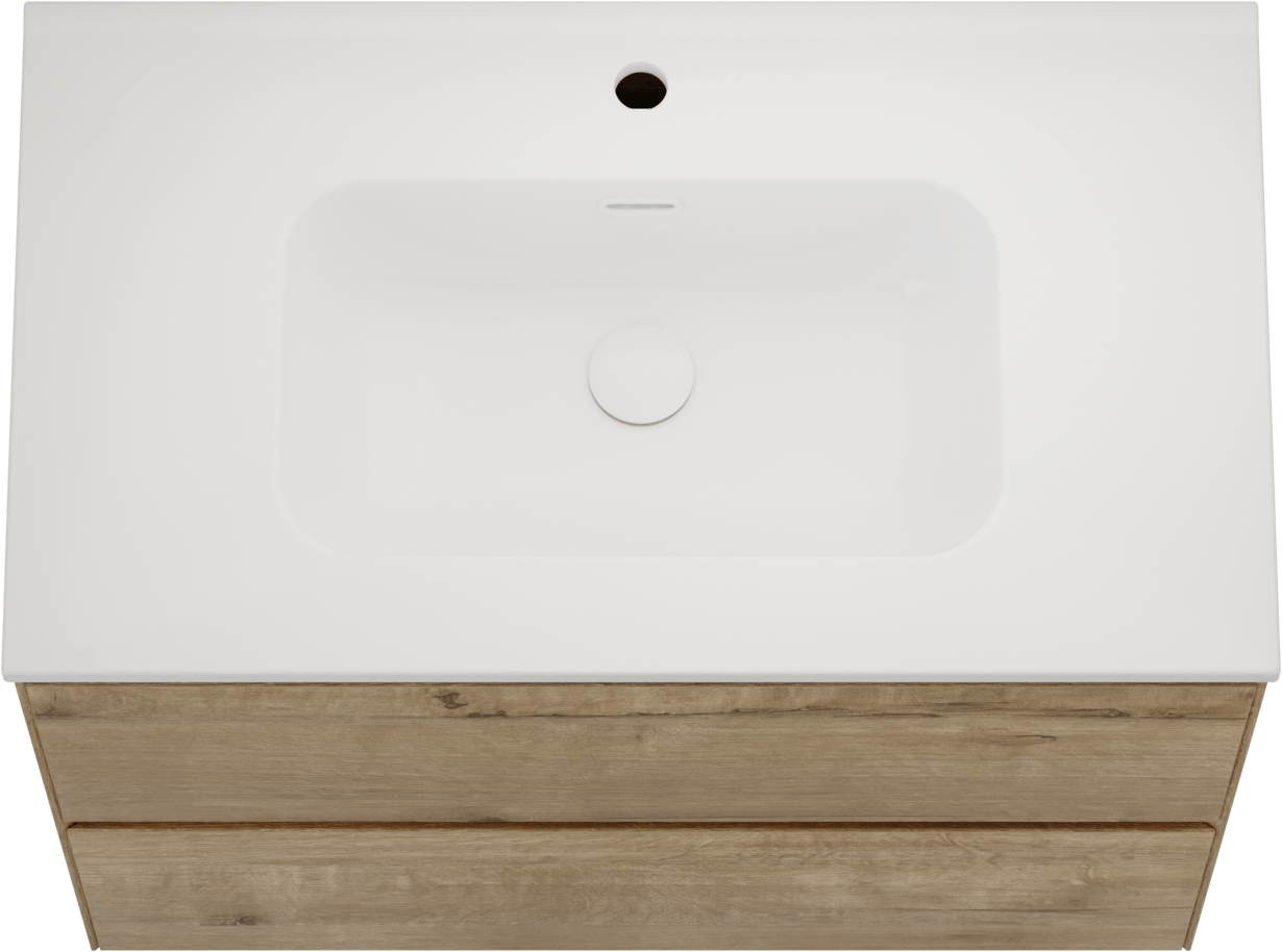 Balmani Mitra Compact hängendes Möbelstück Set: 80 x 46 cm, Eiche Rau, mit Nostra Einzelwaschtisch Keramik Weiβ glänzend