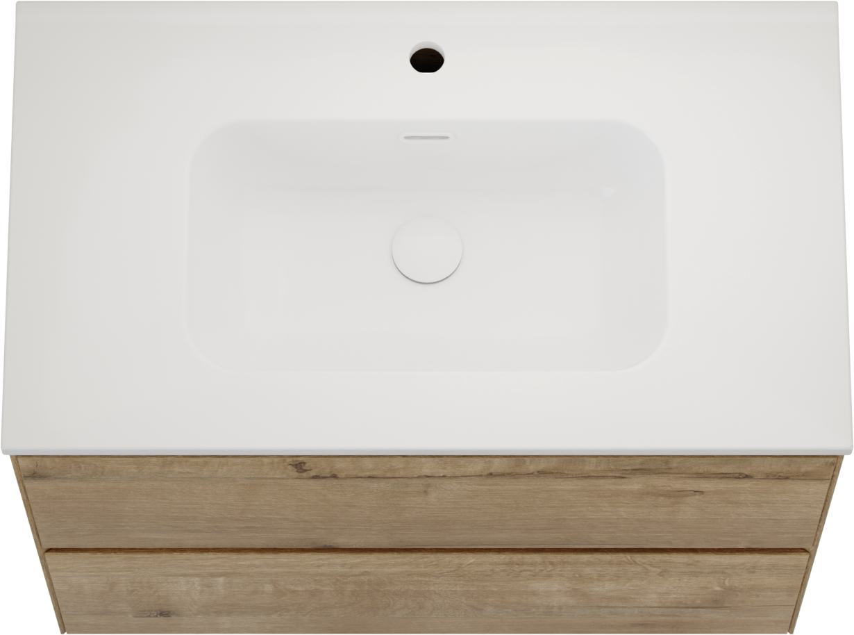 Balmani Mitra Compact hängendes Möbelstück Set: 80 x 46 cm, Eiche Rau, mit Nostra Einzelwaschtisch Keramik Weiβ glänzend