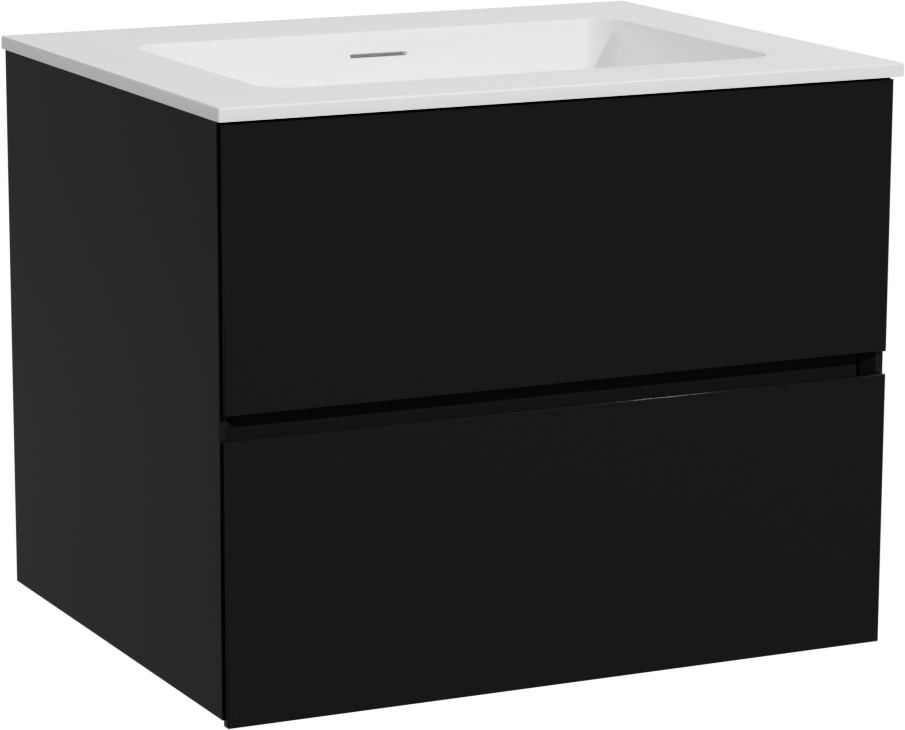 Storke Edge zwevend badmeubel 65 x 52 cm mat zwart met Mata enkele wastafel in solid surface mat wit