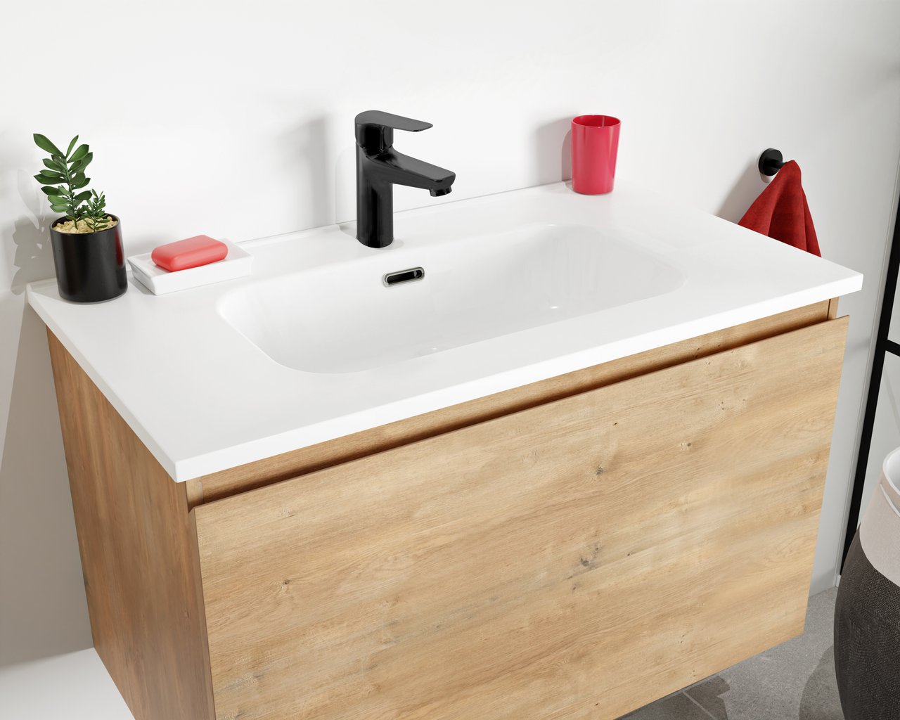 Linie Lado meuble sous-lavabo suspendu 80 x 46 cm chêne naturel 1 tiroir