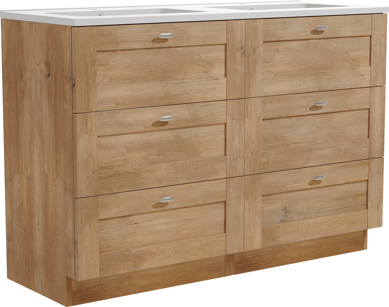 Linie Classo freistehendes Möbelstück Set: 120 x 46 cm, Naturbelassene Eiche, mit Vano Doppelwaschtisch, Marmorkomposit Weiß matt