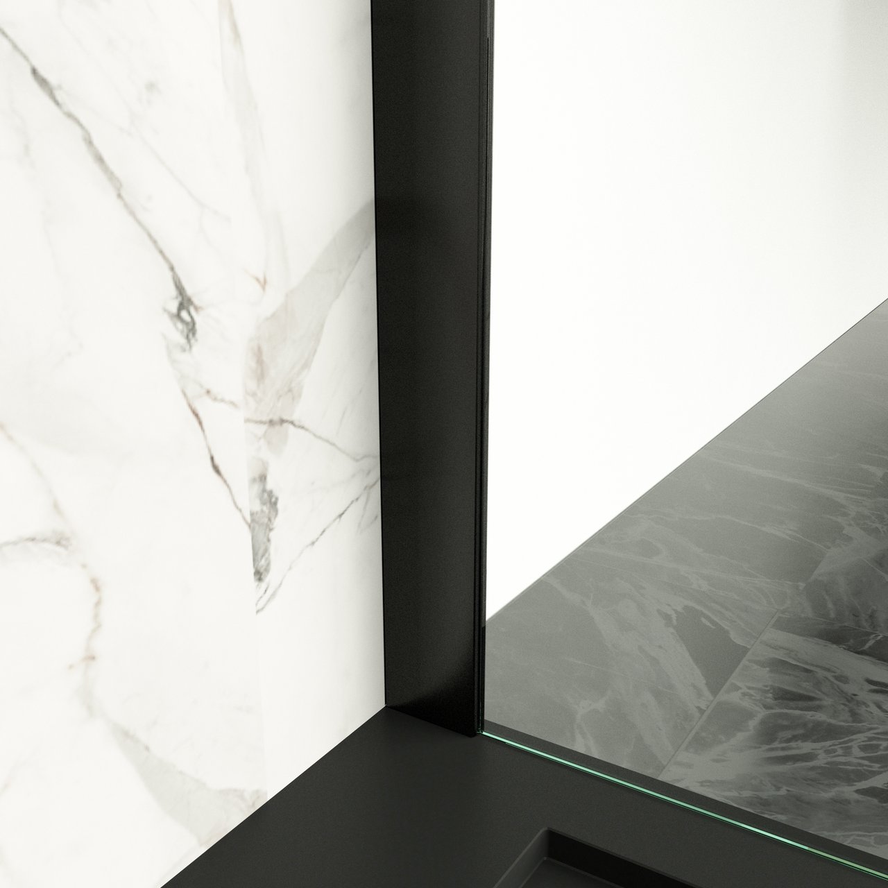 Balmani Modular inloopdouche 90 x 200 cm helder glas met matte strook mat zwart profiel