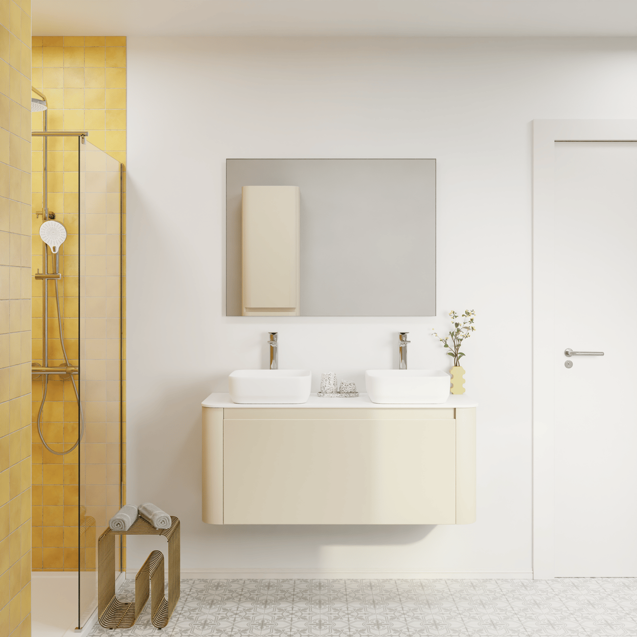 Storke Soft  hängendes möbelstück Waschtischunterschränke 120 x 46 cm Sand matt 2 Schubladen