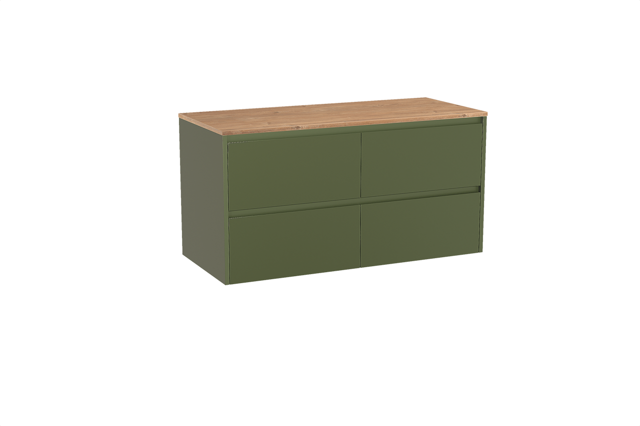 Storke Seda meuble salle de bains suspendu 120 x 52 cm vert olive avec Panton tablette simple ou double en mélaminé chêne brut