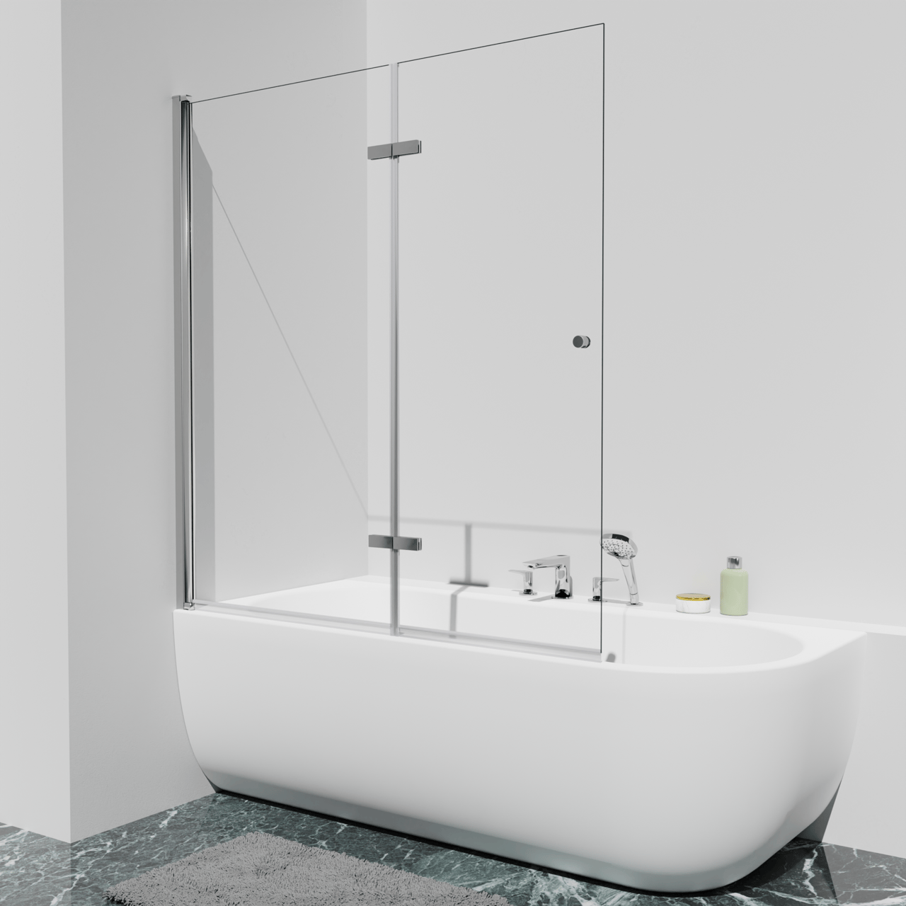 Luca Varess Kuresa pare-baignoire pliant en 2 pièces 140 cm verre transparent profil chrome brillant