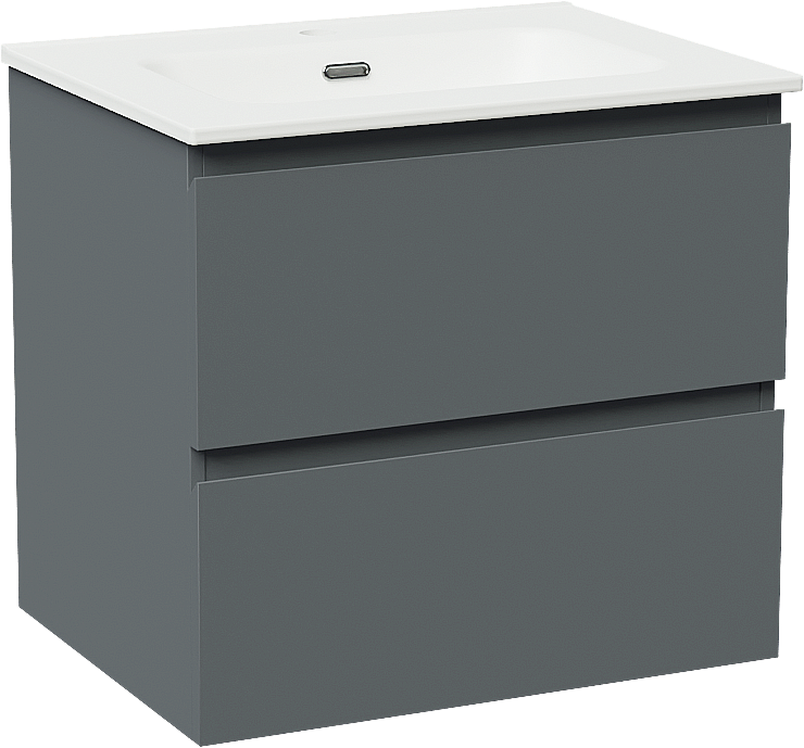 Linie Lado meuble salle de bains suspendu 60 x 46 cm bleu anthracite avec Baro plan simple en porcelaine blanc mat