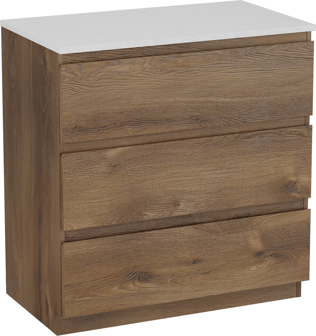 Linie Lado staand badmeubel 80 x 46 cm bruin eiken met Lado enkel wastafelblad in melamine terrazzo wit