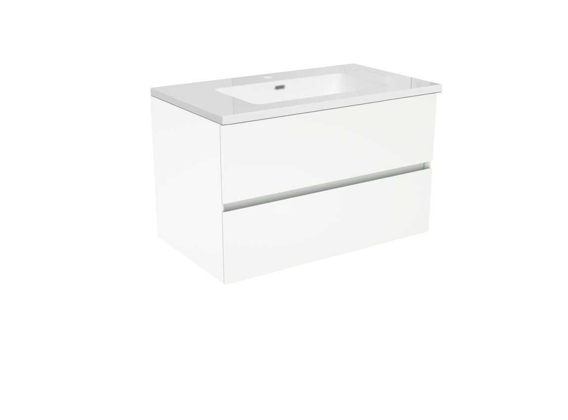 Storke Edge hängendes Möbelstück Set: 80 x 46 cm, Weiß matt, mit Diva Einzelwaschtisch, Marmorkomposit Weiß glänzend