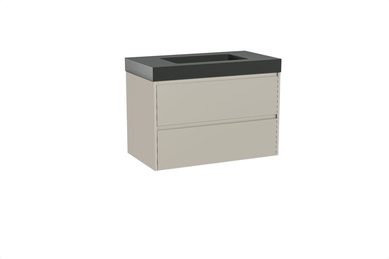 Storke Seda meuble salle de bains suspendu 95 x 52 cm soie grise avec Scuro High plan simple en quartz noir mat